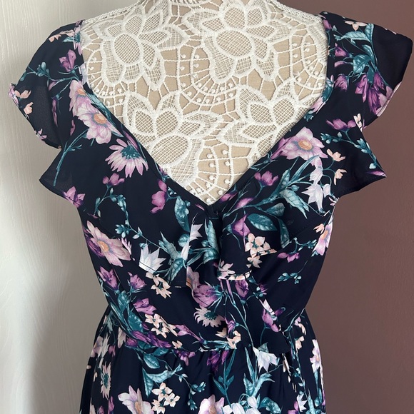 SOCIALITE - Ruffle Trim Wrap Dress - Navy Purple Floral - Summer Dress - Picture 1 of 11